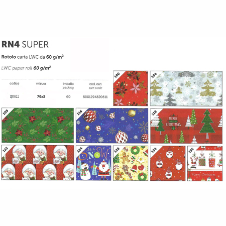 ΧΑΡΤΙ ΠΕΡΙΤΥΛΙΓΜΑΤΟΣ RΟLL RN4 SUPER CHRISTMAS 60GR 70Χ2Μ