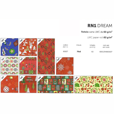 ΧΑΡΤΙ ΠΕΡΙΤΥΛΙΓΜΑΤΟΣ RΟLL RN1 DREAM CHRISTMAS 60GR 70Χ2Μ